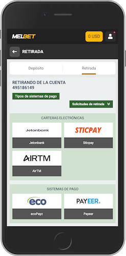 Captura de pantalla de la página de retiro de Melbet