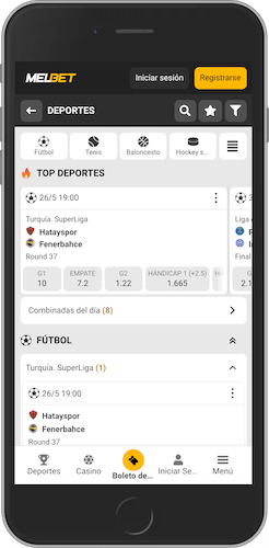 Captura de pantalla de la página de Melbet Sports