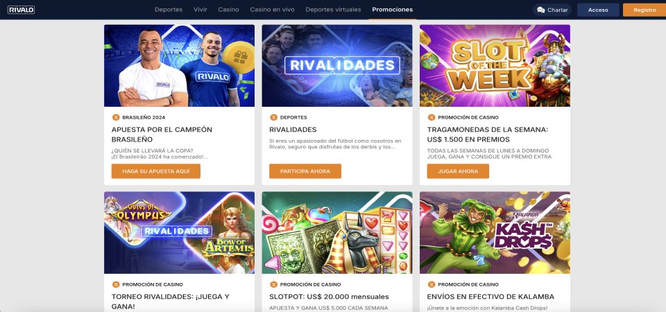 Captura de pantalla de la página de promoción de Rivalo para escritorio