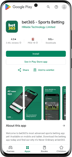 Captura de pantalla móvil de la aplicación bet365 de Android en Google Play