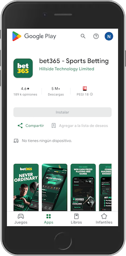 Captura de pantalla móvil de la aplicación bet365 de Android en Google Play