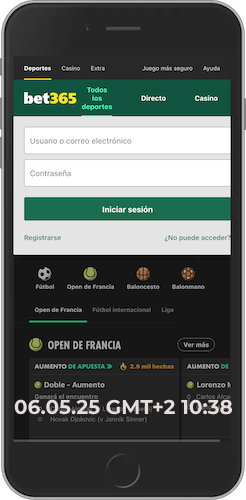 Captura de pantalla móvil cómo Inicio de sesión en Bet365