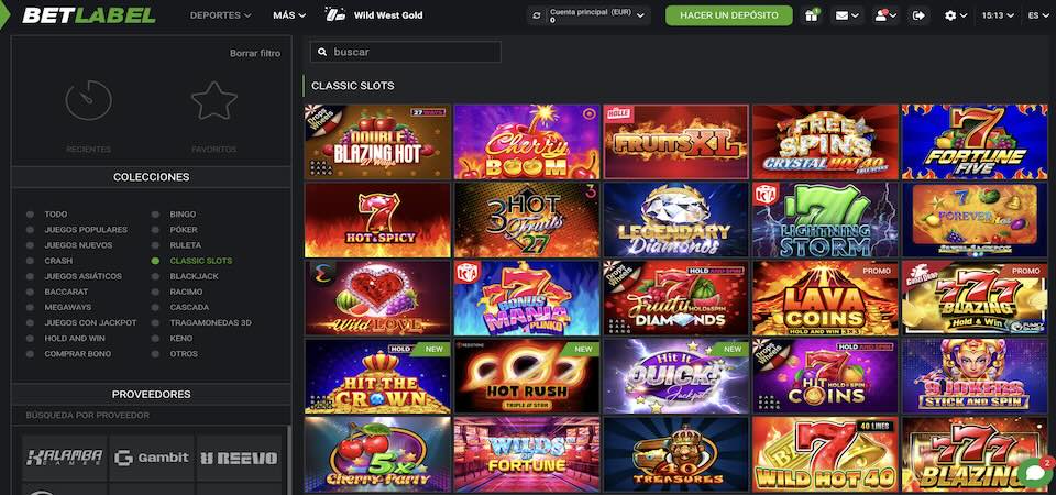 Captura de pantalla de la página del casino Betlabel