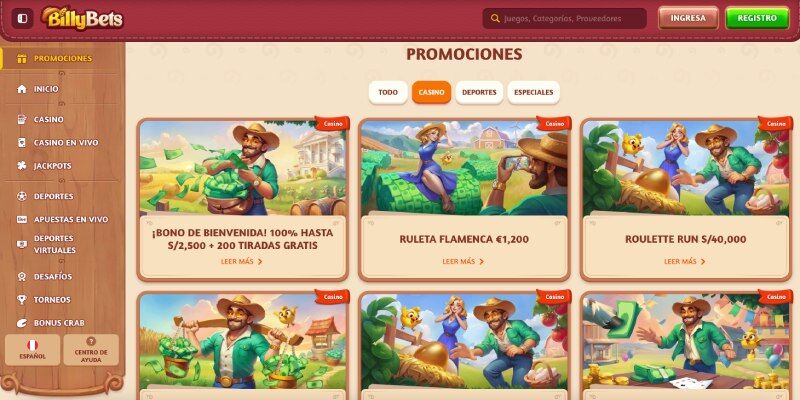 Pantalla promocional del casino BillyBets