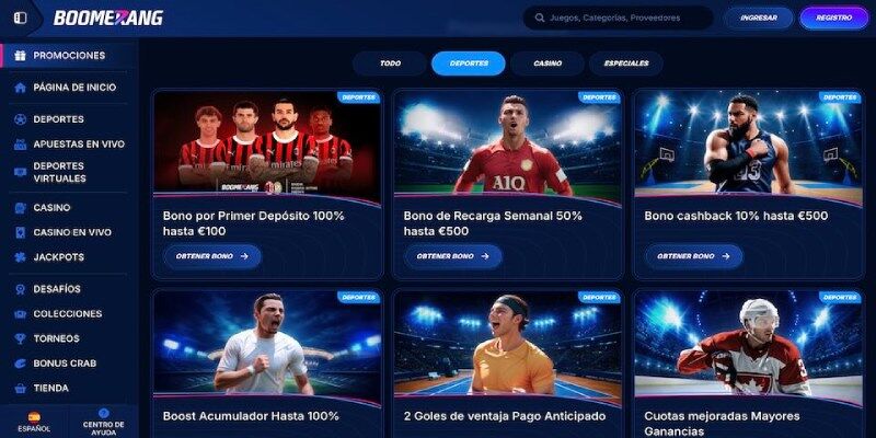 Boomerang-bet promo pantalla deportiva