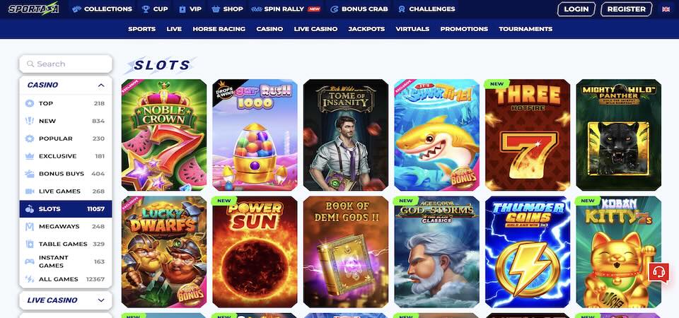Captura de pantalla de la página del casino Sportaza