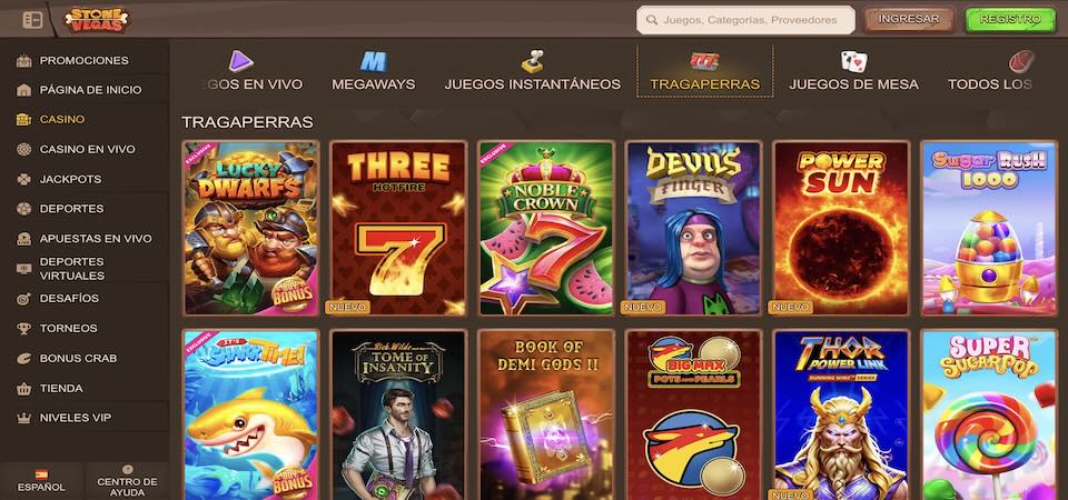 Captura de pantalla de la página del casino Stonevegas