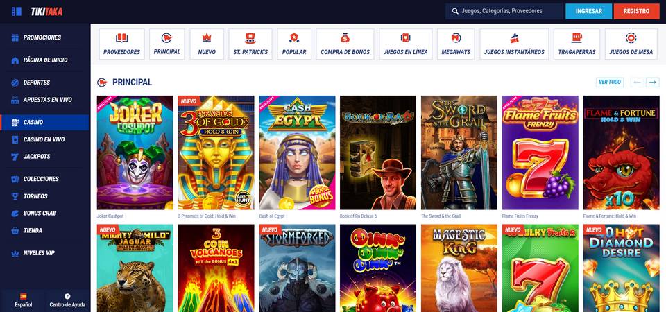 Captura de pantalla de la página del casino TikiTaka